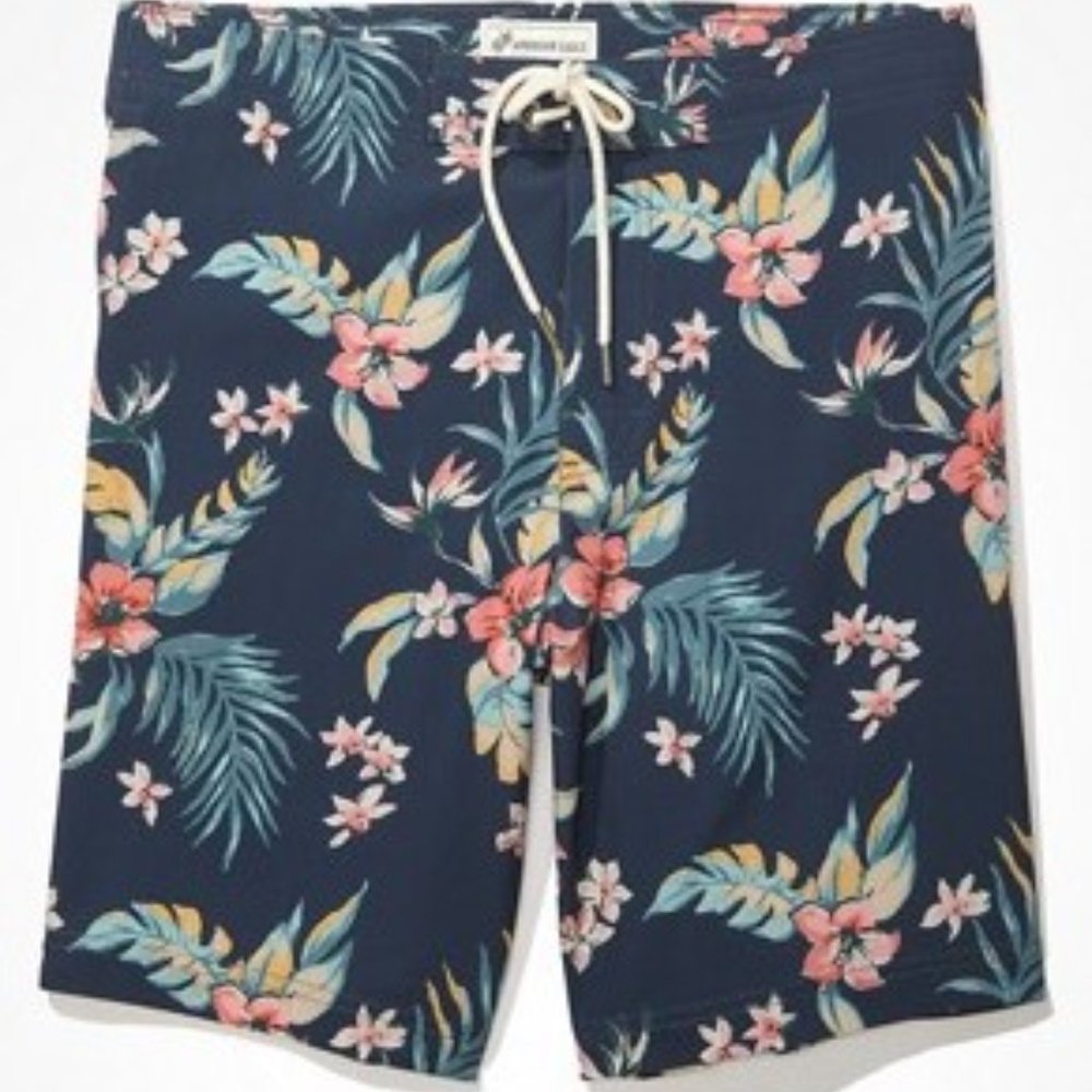 Men's AE 9" Floral Classic Board Short Monaco Blue